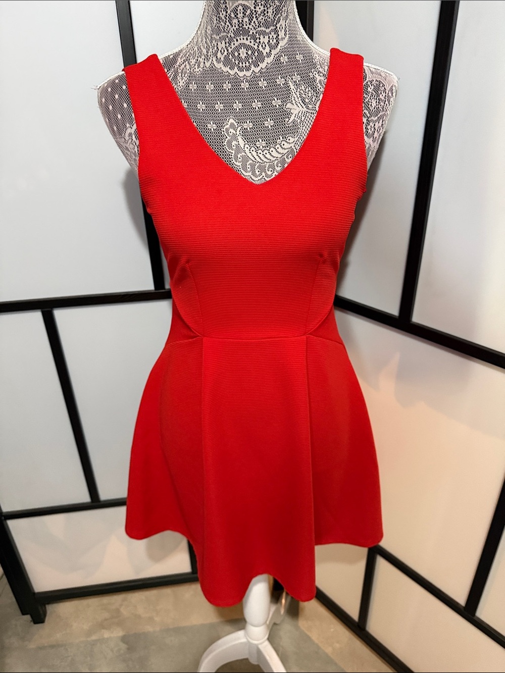 Monteau Vibrant Red Sleeveless V-Neck Mini Dress